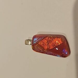 DICHROIC FUSED IRIDESCENT Pinks & Blue Glass Pendant w/ Silvertone Hook